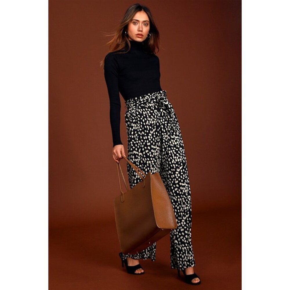 Lulus Black Leopard Print Wide-leg Pants